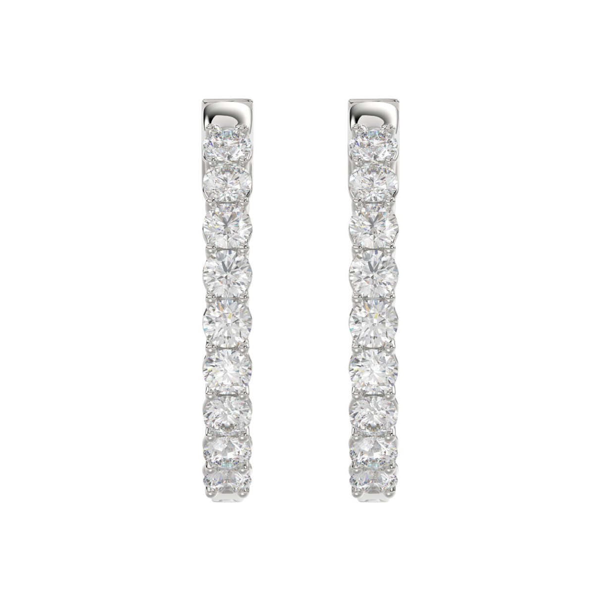 LADIES HOOP EARRINGS 5CT ROUND DIAMOND 14K WHITE GOLD - Image 1