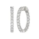 LADIES HOOP EARRINGS 5CT ROUND DIAMOND 14K WHITE GOLD - Image 3