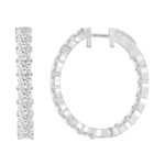 LADIES HOOP EARRINGS 7CT PRINCESS DIAMOND 14K WHITE GOLD - Image 2
