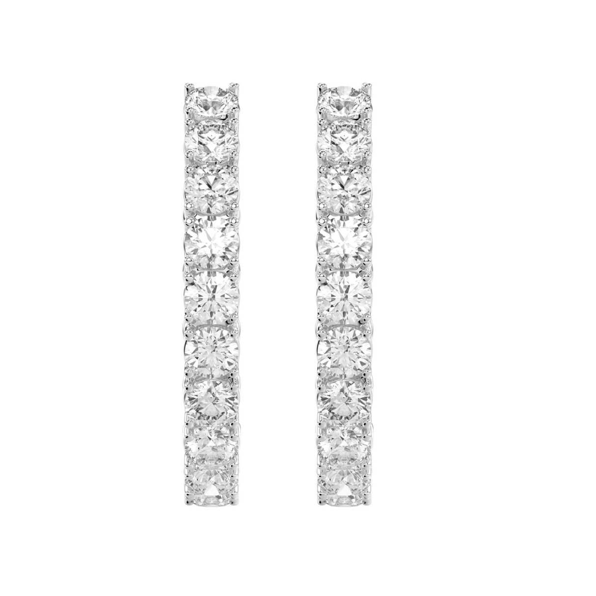 LADIES HOOP EARRINGS 7CT ROUND DIAMOND 14K WHITE GOLD - Image 1