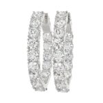 LADIES HOOP EARRINGS 7CT ROUND DIAMOND 14K WHITE GOLD - Image 3