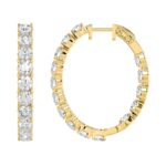 LADIES HOOP EARRINGS 7CT ROUND DIAMOND 14K YELLOW GOLD - Image 2