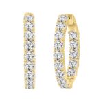 LADIES HOOP EARRINGS 9CT ROUND DIAMOND 14K YELLOW GOLD - Image 3