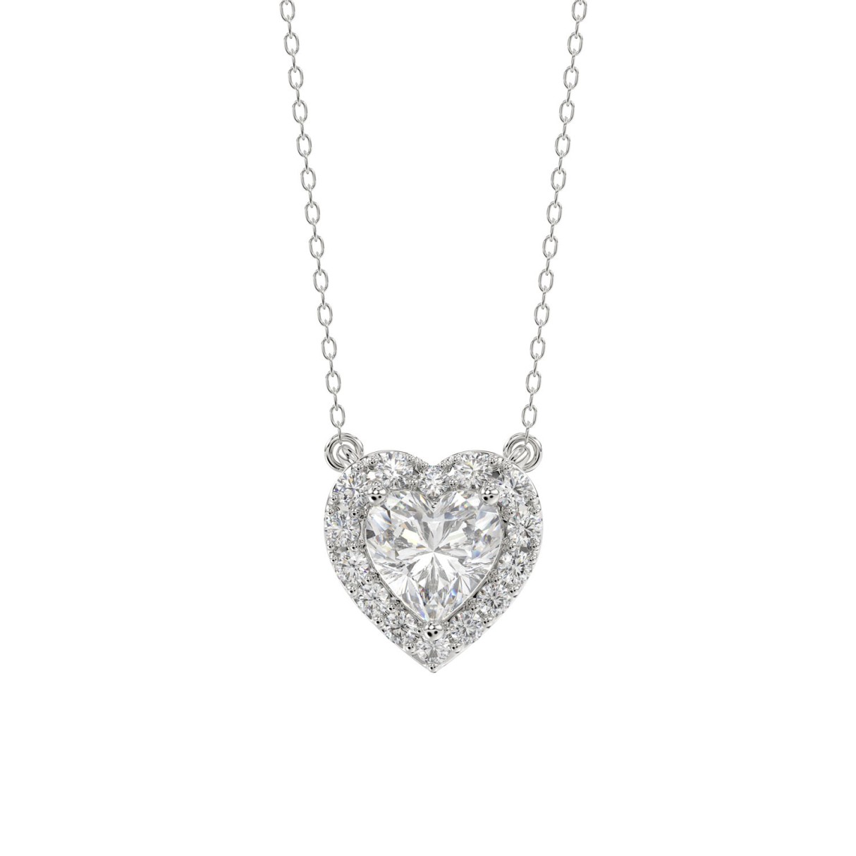 LADIES NECKLACE 1 1/4CT ROUND DIAMOND 14K WHITE GOLD (CENTER STONE HEART DIAMOND 1CT) - Image 1