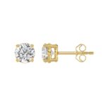LADIES SOLITAIRE EARRINGS 2CT ROUND DIAMOND 14K YELLOW GOLD - Image 2