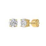 LADIES SOLITAIRE EARRINGS 2CT ROUND DIAMOND 14K YELLOW GOLD - Image 3