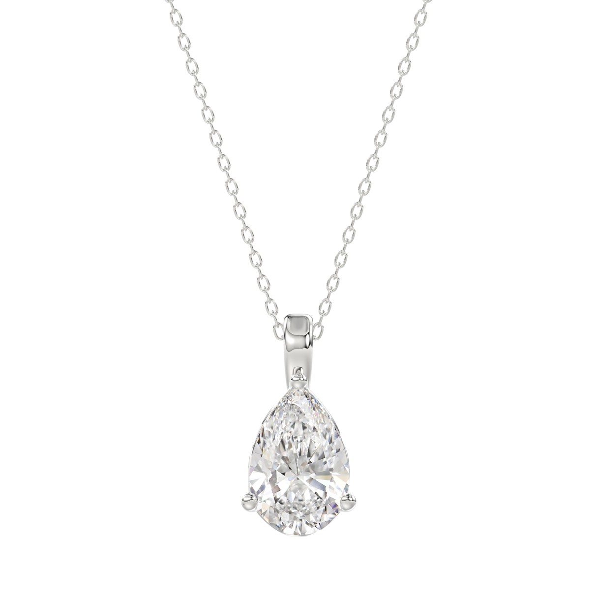 LADIES SOLITAIRE PENDANT WITH CHAIN 2CT PEAR DIAMOND 14K WHITE GOLD - Image 1