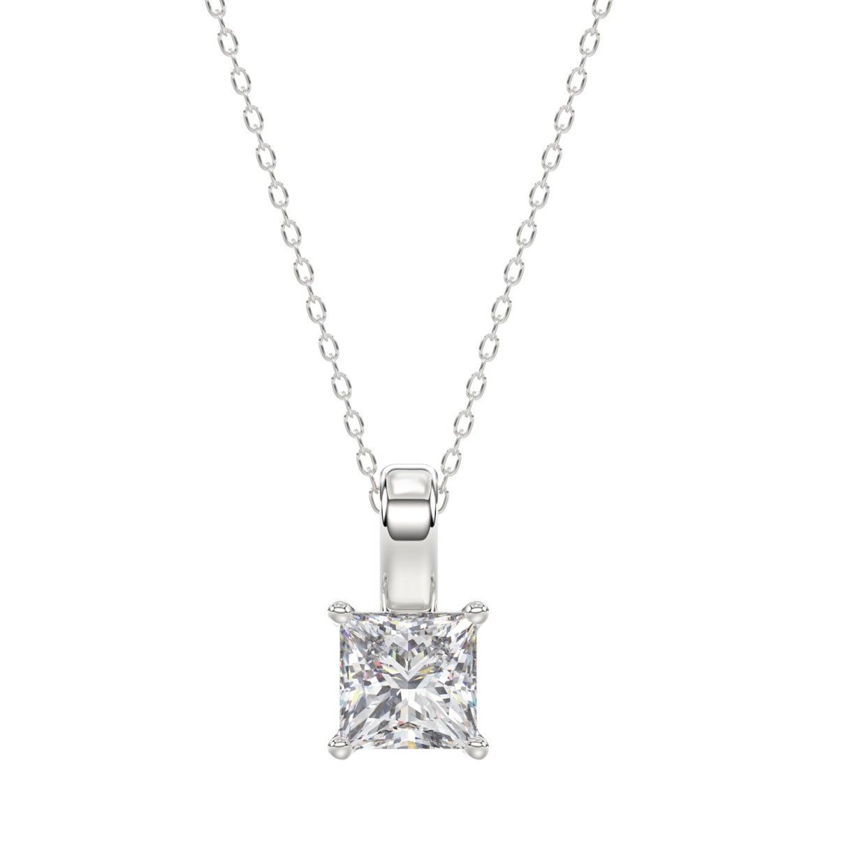 LADIES SOLITAIRE PENDANT WITH CHAIN 2CT PRINCESS DIAMOND 14K WHITE GOLD - Image 1