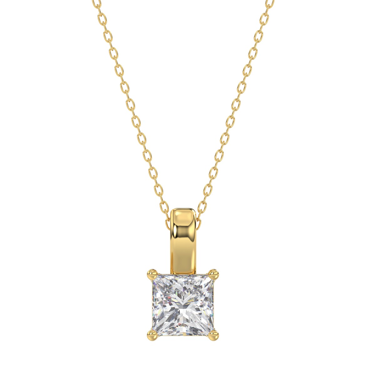 LADIES SOLITAIRE PENDANT WITH CHAIN 2CT PRINCESS DIAMOND 14K YELLOW GOLD - Image 1