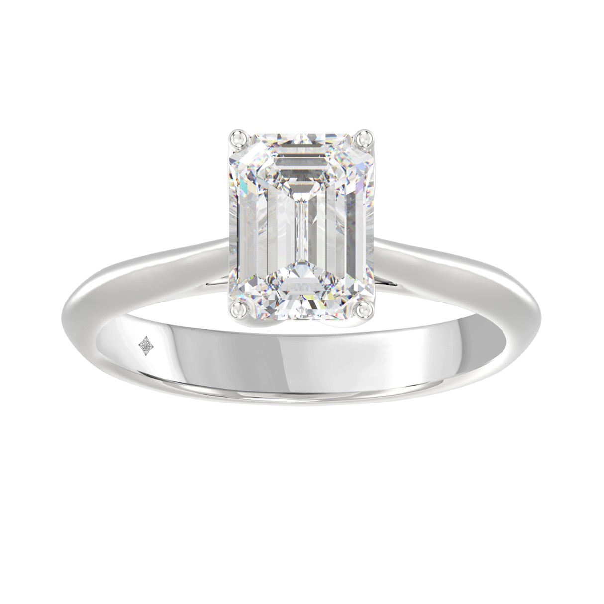 LADIES SOLITAIRE RING 2CT EMERALD DIAMOND 14K WHITE GOLD - Image 1