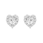 LADIES STUD EARRINGS 3CT HEART/ROUND DIAMOND 14K WHITE GOLD (CENTER STONE HEART DIAMOND 2CT )