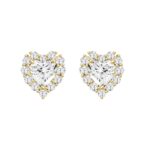 LADIES STUD EARRINGS 3CT HEART/ROUND DIAMOND 14K YELLOW GOLD (CENTER STONE HEART DIAMOND 2CT )