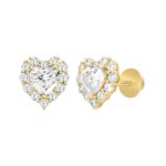 LADIES STUD EARRINGS 3CT HEART/ROUND DIAMOND 14K YELLOW GOLD (CENTER STONE HEART DIAMOND 2CT ) - Image 3