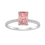 1 1/4CT Elegance Ring 14k Round/Radiant Diamond White Gold 1.00CT Pink Radiant Center stone (Color F-G -Clarity VS1/VS2)