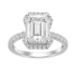 10K White Gold 4 1/2CT ladies Round & Emerald-cut diamond halo engagement Ring 4.00CT Emerald  Center stone (Color F-G -Clarity VS1/VS2)