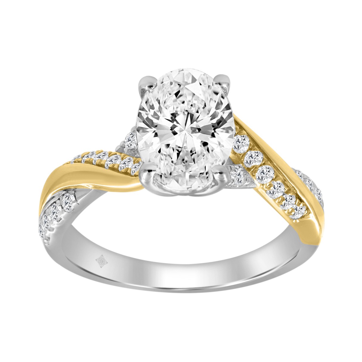 10K WHITE/YELLOW GOLD 2 1/4CT ROUND/OVAL DIAMOND LADIES RING (CENTER STONE OVAL DIAMOND 2CT) - Image 1