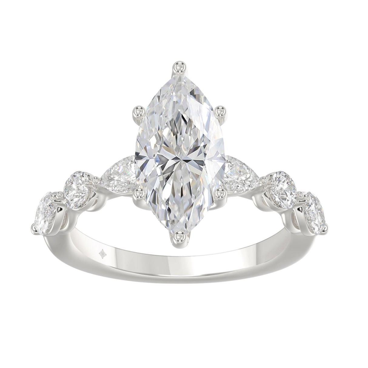 14K White Gold Bridal Fashion Ring for Ladies 4CT Round & Marquise& Pear Cut Diamonds 3.00CT Marquise Center stone (Color F-G -Clarity VS1/VS - Image 1