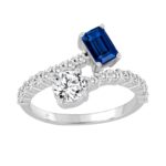 14K WHITE GOLD 1 1/2CT ROUND/EMERALD BLUE SAPPHIRE DIAMOND LADIES RING (BLUE SAPPHIRE 1 STONE)