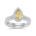 14K WHITE GOLD 1 1/2CT YELLOW PEAR/ROUND DIAMOND LADIES BRIDAL SET (CENTER STONE YELLOW PEAR DIAMOND 1CT)