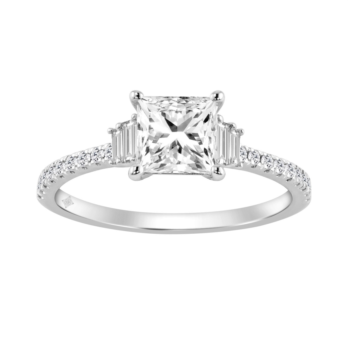 14K WHITE GOLD 1 1/3CT ROUND/BAGUETTE/PRINCESS DIAMOND LADIES RING (CENTER STONE PRINCESS DIAMOND 1CT) - Image 1