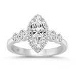 14K WHITE GOLD 1 1/4CT ROUND/MARQUISE DIAMOND LADIES BRIDAL RING (CENTER STONE MARQUISE DIAMOND 1CT)