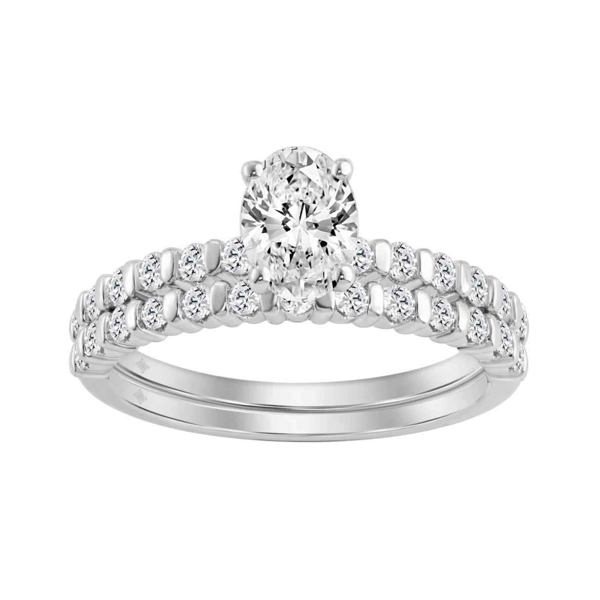14K WHITE GOLD 1 1/4CT ROUND/OVAL DIAMOND LADIES BRIDAL SET (CENTER STONE OVAL DIAMOND 3/4CT) - Image 1