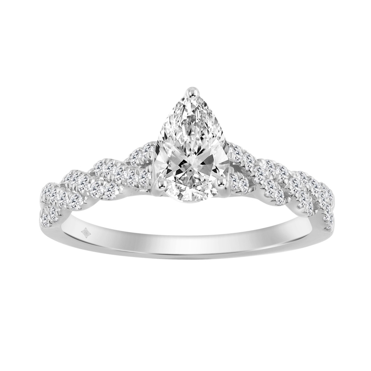 14K WHITE GOLD 1 1/4CT ROUND/PEAR DIAMOND LADIES BRIDAL RING (CENTER STONE PEAR DIAMOND 1CT) - Image 1