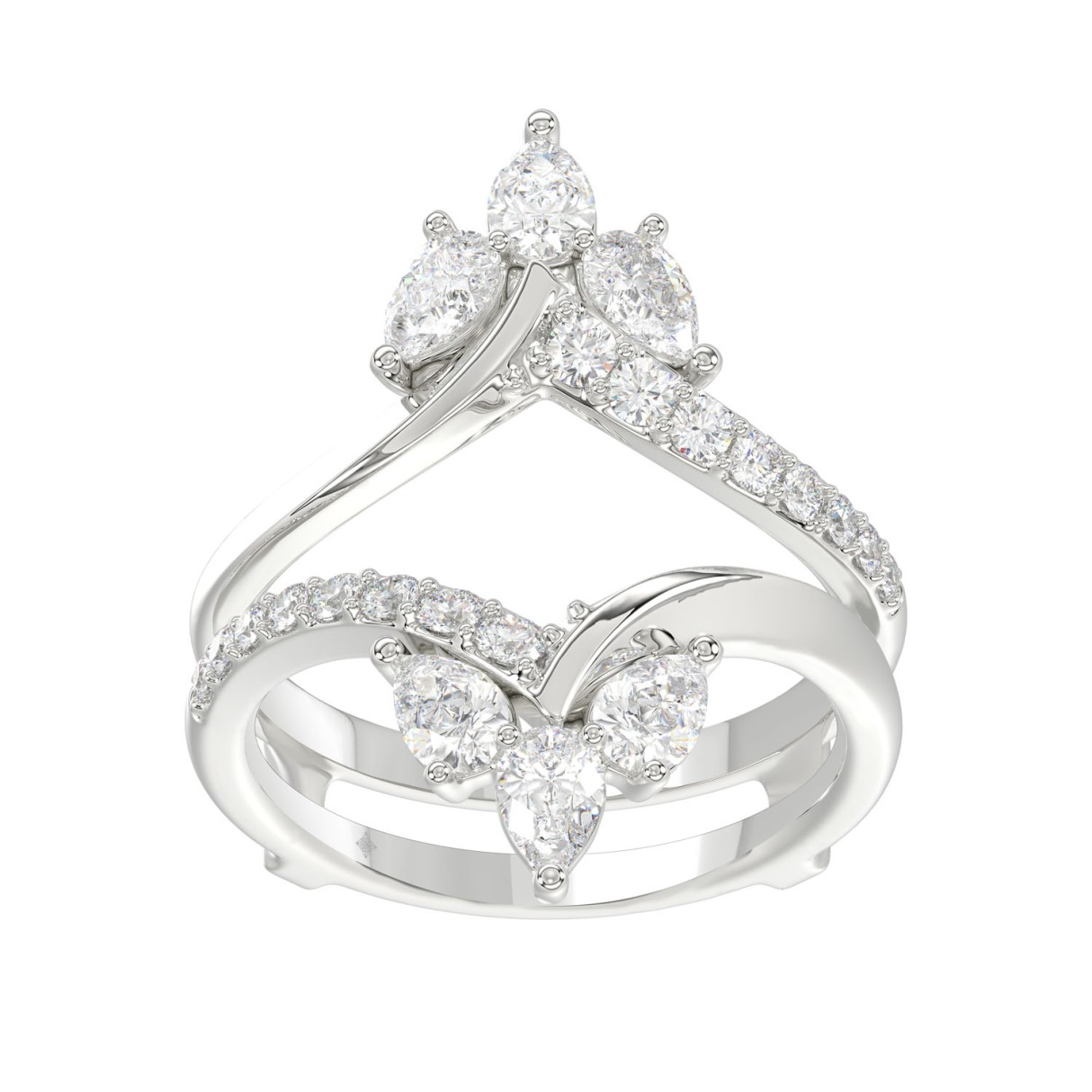 14K WHITE GOLD 1 1/4CT ROUND/PEAR DIAMOND LADIES WRAP RING - Image 1