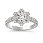 14K WHITE GOLD 1 3/4CT ROUND/BAGUETTE/HEZAGON STEP CUT DIAMOND LADIES RING
