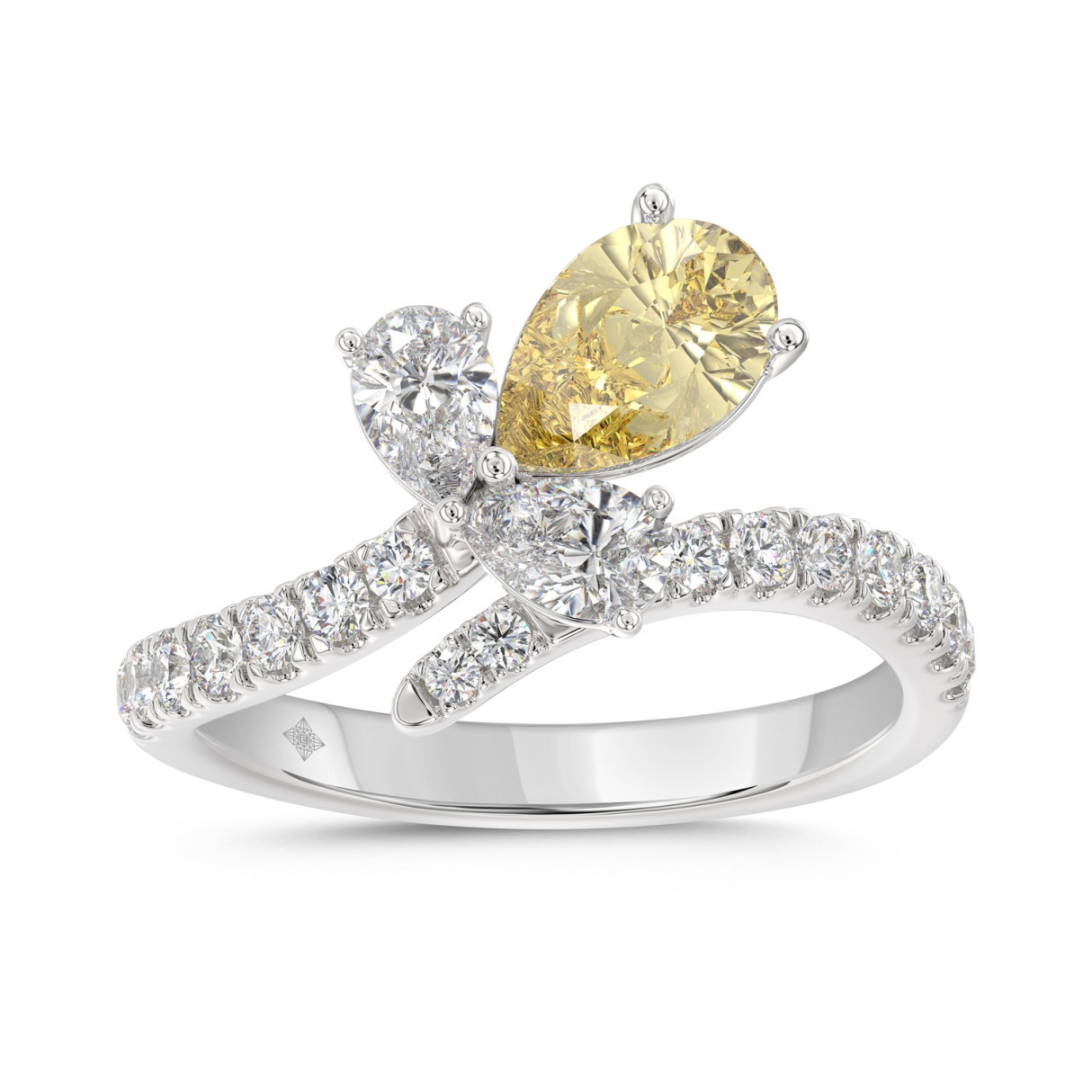 14K WHITE GOLD 1 3/4CT ROUND/PEAR/YELLOW PEAR DIAMOND LADIES RING (CENTER STONE PEAR DIAMOND 1CT) - Image 1