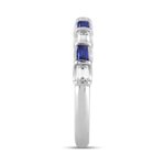 14K White Gold 1.00 CT Emerald Blue Sapphire & White Diamond Alternating Band Ring - Image 3