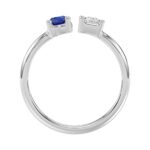 14K WHITE GOLD 1.00CT EMERALD/PEAR BLUE SAPPHIRE DIAMOND LADIES RING - Image 2