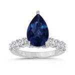 14K WHITE GOLD 1.00CT ROUND/BLUE PEAR DIAMOND LADIES RING