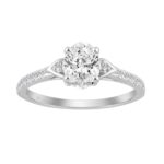 14K WHITE GOLD 1.00CT ROUND/OVAL DIAMOND LADIES BRIDAL RING (CENTER STONE OVAL DIAMOND 3/4CT)