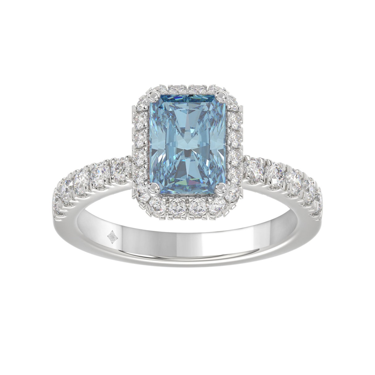 14K WHITE GOLD 1.00CT ROUND/RADIANT DIAMOND LADIES RING (CENTER STONE BLUE RADIANT DIAMOND 3.00CT) - Image 1