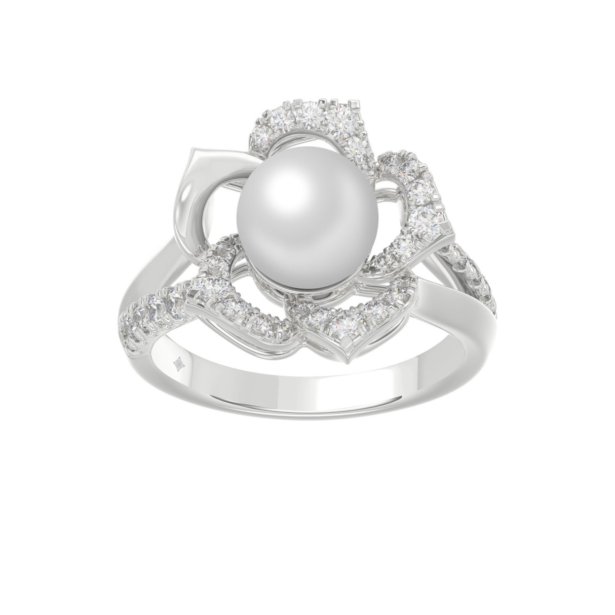 14K WHITE GOLD 1/2CT ROUND/PEARL DIAMOND LADIES RING - Image 1