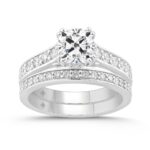 14K WHITE GOLD 2 1/2CT CUSHION/ROUND DIAMOND LADIES BRIDAL SET (CENTER STONE CUSHION DIAMOND 1 1/2CT)