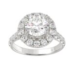 14K White Gold 2 1/2Ct Round Lab Grown Diamond Halo Engagement Ring 1 1/2Ct Round Center Stone (Color F-G Clarity Vs1/Vs2)