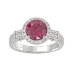14K WHITE GOLD 2 1/2CT ROUND/BAGUETTE DIAMOND LADIES RING (CENTER STONE ROUND RUBY DIAMOND 2CT)