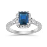 14K WHITE GOLD 2 1/2CT ROUND/BLUE SAPPHIRE EMERALD DIAMOND LADIES RING (CENTER STONE BLUE SAPPHIRE EMERALD DIAMOND 2CT)