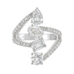 14K WHITE GOLD 2 1/2CT ROUND/EMERALD/PEAR/OVAL DIAMOND LADIES RING - Image 4