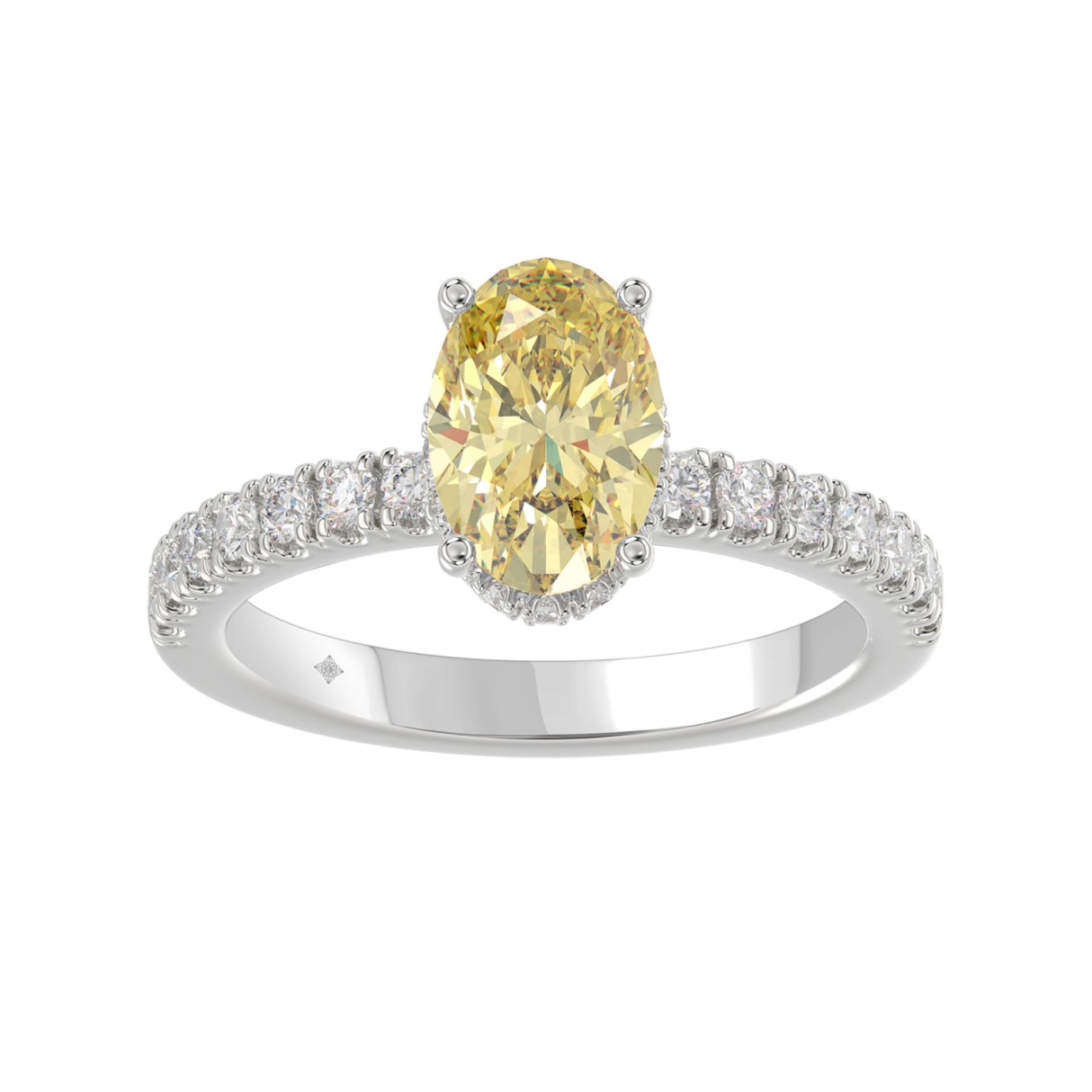 14K WHITE GOLD 2 1/2CT ROUND/OVAL DIAMOND LADIES RING (CENTER STONE YELLOW OVAL DIAMOND 2CT) - Image 1