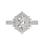 14K WHITE GOLD 2 1/4CT ROUND/BAGUETTE/HEXAGON DIAMOND LADIES RING - Image 5