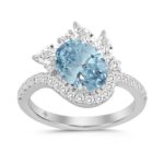 14K WHITE GOLD 2 1/4CT ROUND/MARQUISE/OVAL DIAMOND LADIES RING (CENTER STONE BLUE OVAL DIAMOND 1 1/2CT)