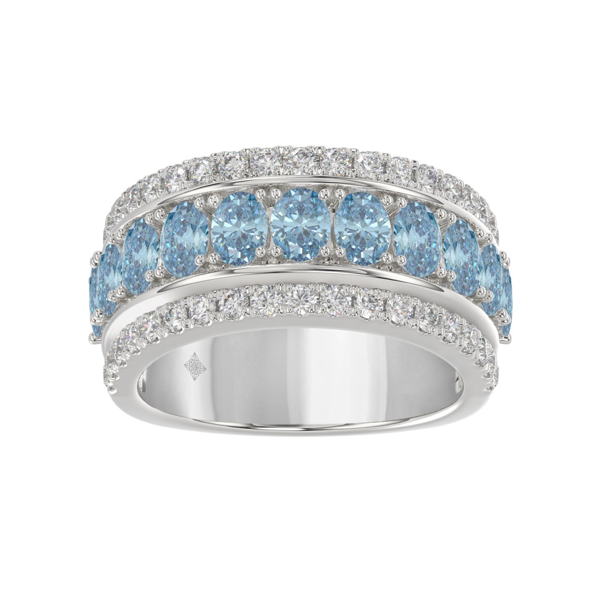 14K WHITE GOLD 2 1/4CT ROUND/OVAL DIAMOND LADIES BAND (CENTER STONE OVAL BLUE DIAMOND 1 5/8CT) - Image 1