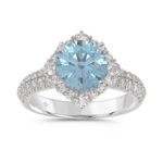 14K WHITE GOLD 2 3/4CT ROUND DIAMOND LADIES RING (CENTER STONE BLUE ROUND DIAMOND 2CT)