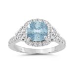 14K WHITE GOLD 2 3/4CT ROUND/CUSHION DIAMOND LADIES RING (CENTER STONE BLUE CUSHION DIAMOND 2CT)