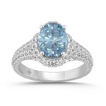 14K WHITE GOLD 2 3/4CT ROUND/OVAL DIAMOND LADIES RING (CENTER STONE BLUE OVAL DIAMOND 2CT)