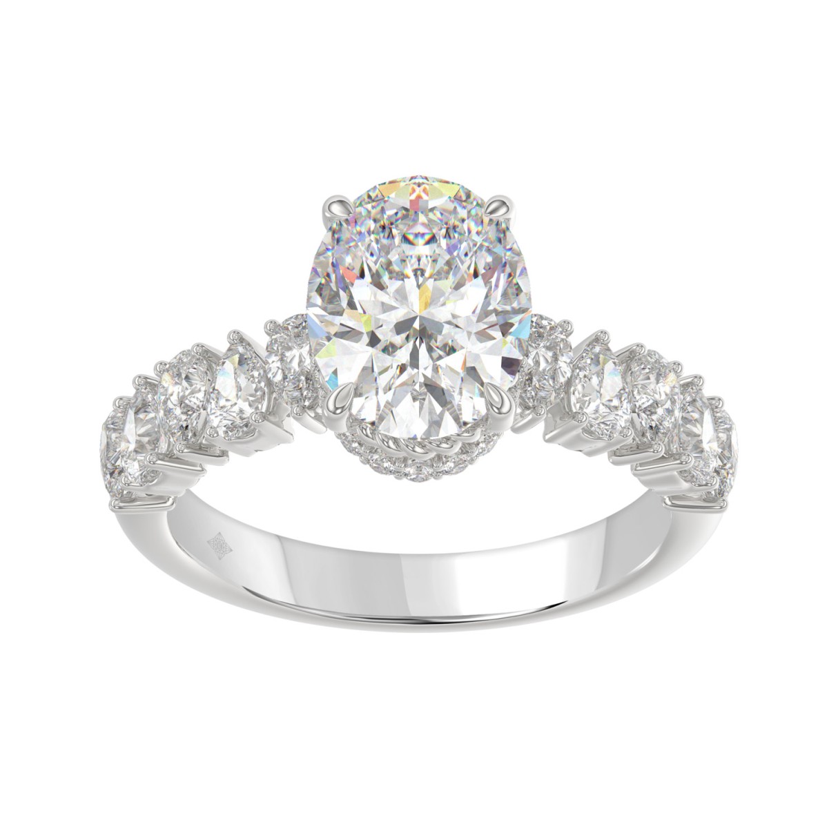 14K WHITE GOLD 2 3/4CT ROUND/OVAL/PEAR DIAMOND LADIES RING (CENTER STONE OVAL DIAMOND 2CT) - Image 1