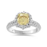 14K WHITE GOLD 2 3/4CT ROUND/YELLOW CUSHION DIAMOND LADIES RING